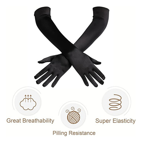 Guantes Largos De Satén Con Codo, Color Blanco De 54