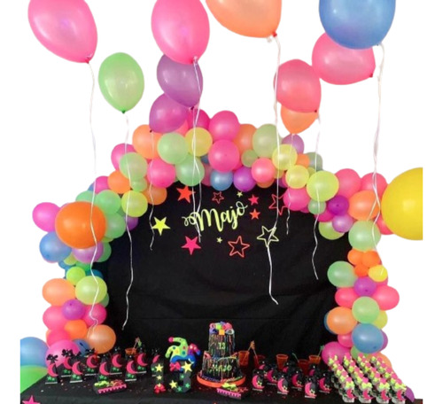 Kit Arco Orgánico 100 Globos Flúo Neón Fiesta Quince Años