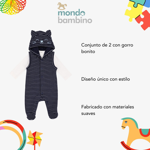 Conjunto Mondo Bambino Overol Y Pañalero Para Bebé Niño Azul Marino 6 M