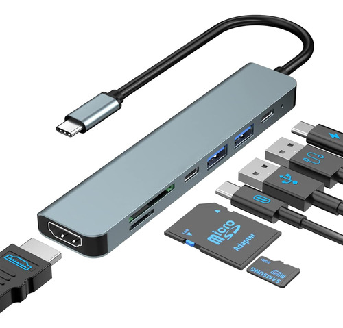 Adaptador Hub Type C 7 En 1 Usb 3.0 Hdmi 4k Multipuerto Usb
