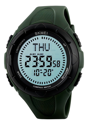 Reloj Hombre Skmei 1232 Digital Alarma Fecha Cronometro Color de la malla Verde Color del bisel Negro Color del fondo Blanco
