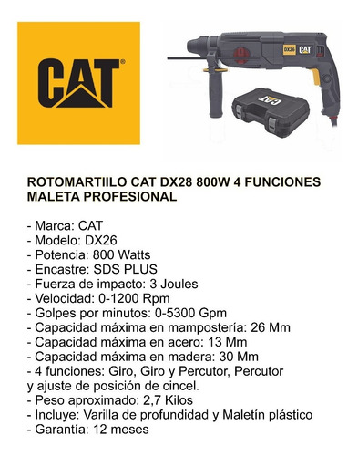 Rotomartillo Cat Dx26 800w 4 Funciones Maleta Profesional