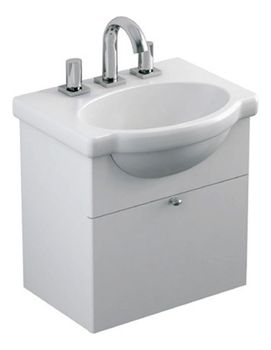 Mueble para baño Ferrum Y4V3E de 485mm de ancho, 485mm de alto y 380mm de profundidad con bacha y mueble color blanco con tres agujeros para grifería