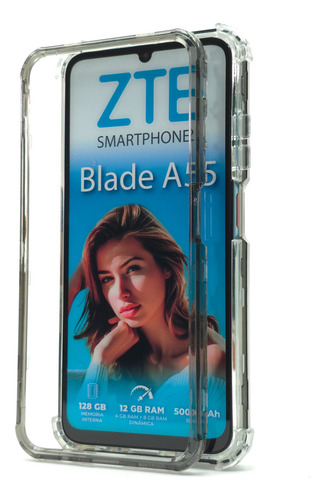 Funda 3 En 1 Para Zte A55 Case Uso Rudo Bumper Protector Caramelo Clear - Negro Zte Blade A55