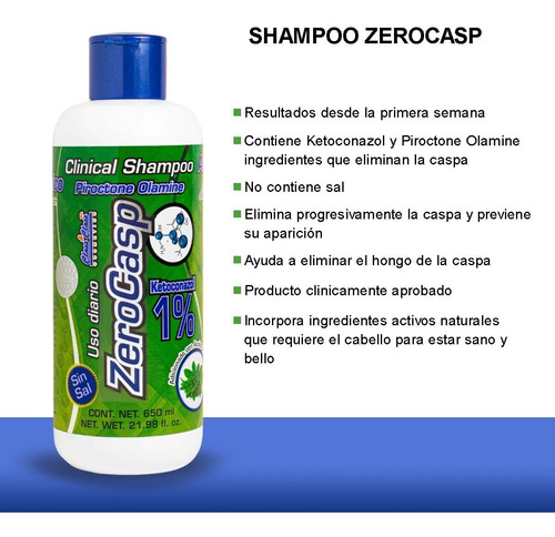 Shampoo Anticaspa Sin Sal Zerocasp Con Ketoconazol 1% 650ml