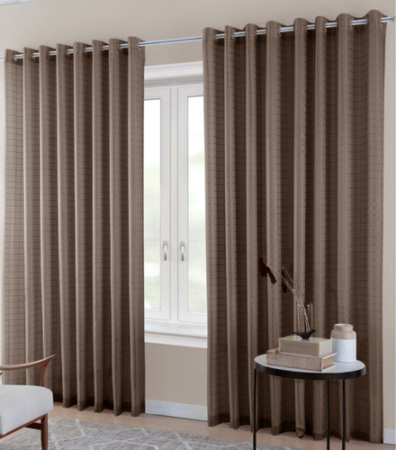 Cortina Blackout Pvc Com Tecido Voil Xadrez 1,80 X 2,80 Cor Marrom