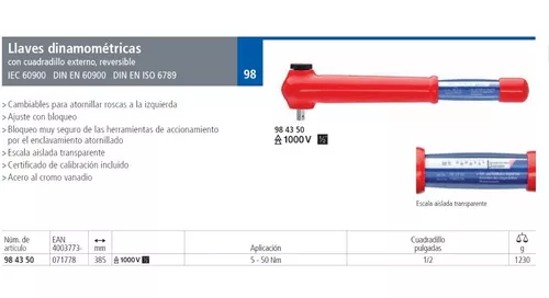 Llave dinamométrica, unidad de 1/2 con aislamiento de 1000V