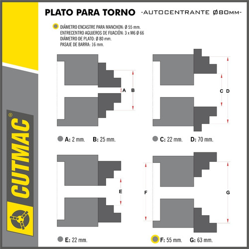 Morsa Plato Para Torno 80mm Tres Mordazas Autocentrante