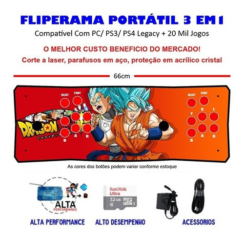 Imagem 1 de 3 de Fliperama Portátil Slim 3 Em 1 - Vegeta E Goku