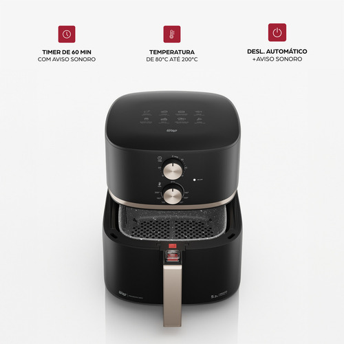 Freidora eléctrica Wap Air Fryer Grand Family, 5.2 l, 1500 W, color negro y gris