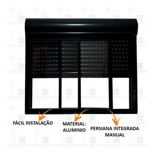 Janela De Aluminio Com Persiana Preta Integrada 150x120cm