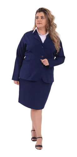 Blazer feminino plus size azul marinho sales