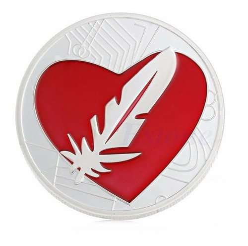 Moneda Bitcoin Corazón Rojo Pluma + Estuche