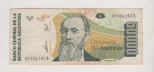 Billete Argentina 50.000 Australes Bottero 2887 Muy Bueno (Usado)