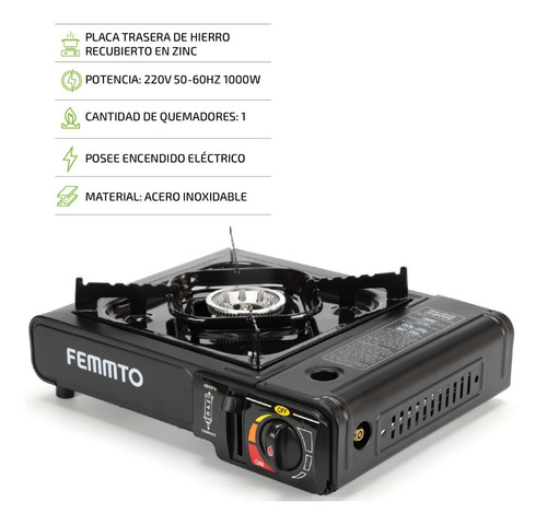 Anafe Portatil 1 Hornalla Quemador Camping Maletin Adap Dual