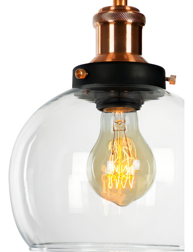 Lustre Pendente Château Bola Media Vidro Preto C/ Cobre 17cm