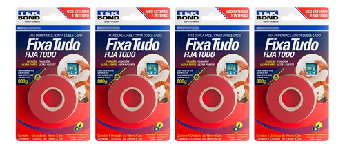 Kit 4 Fita Dupla Face Cola E Fixa Tudo 19mmx2mm Tekbond