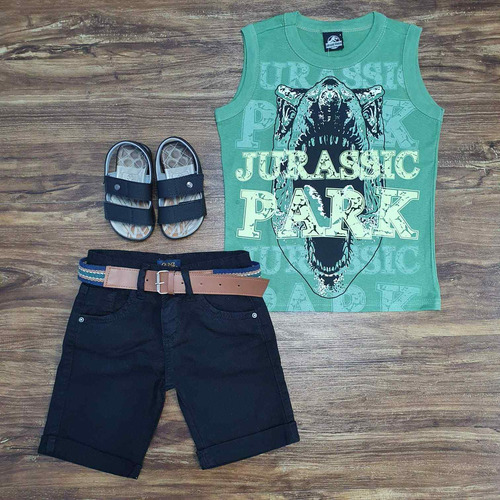 Conjunto Verão Regata Jurassic Park Infantil Menino Roupa