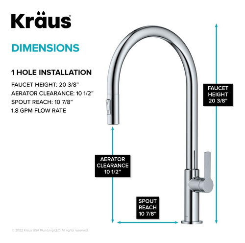 Grifo De Cocina Kraus Oletto Kpf-2821ch Con Arco Alto Y Pulv