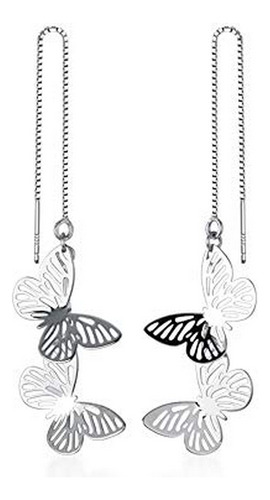 Aros Largos De Diseño Mariposa En Plata 925.