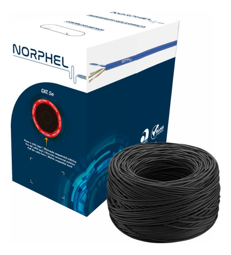 Cabo De Rede Norphel Copperlan Cat5e 305m Preto 100% Cobre
