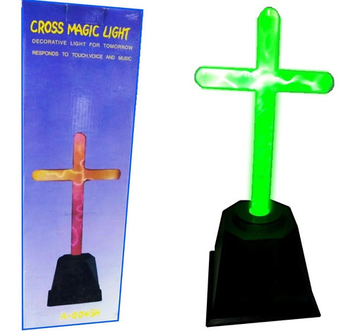 Lampara 32cm Forma De Cruz Con Luz Plasma Neón Color Verde