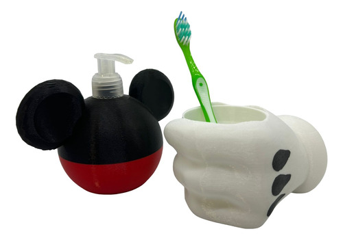 Kit Baño Mickey Porta Cepillo Con Dispenser