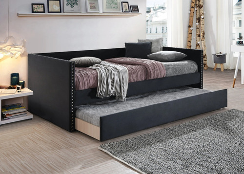 Daybed Sadie, Cama Estilo Sofá Negro, Cama Canguro Elegante