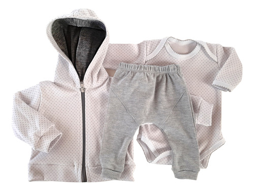 Set Campera Bebé Recien Nacido + Body + Pantalón Con Puño