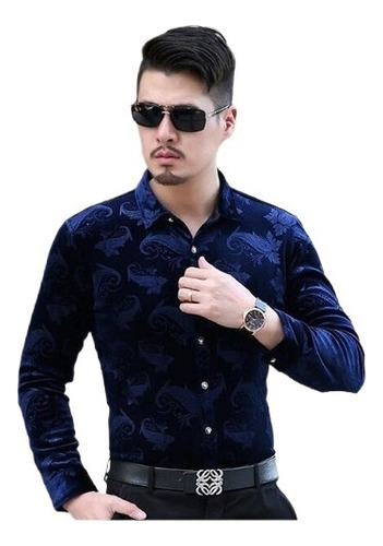 Camisa De Terciopelo Para Hombre Playera De Vestir De Terci