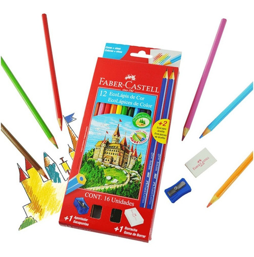 Kit 12 Ecolápices Faber Castell De Colores 2 Grafitos + Accs