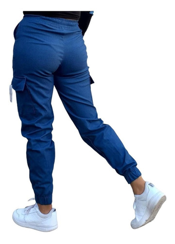 Pantalon Jogger Tipo Cargo Para Mujer Azul Mezclilla Moda