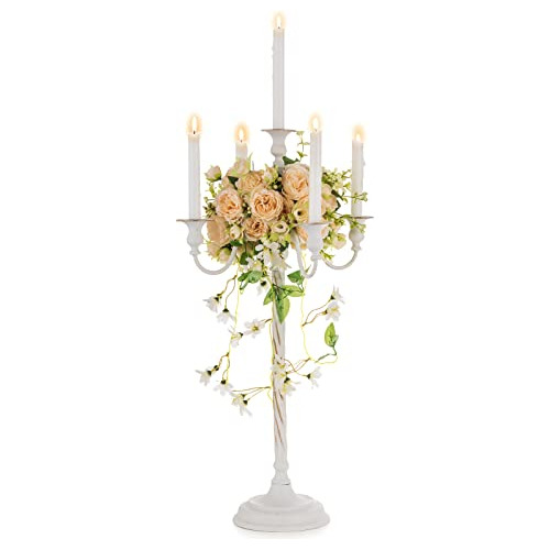 Candelabro De Pie Velas, Portavelas Blanco De 5 Brazos ...