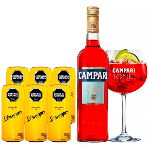 Aperitivo Campari Bitter + 6 Latas Schweppes + Copon Campari