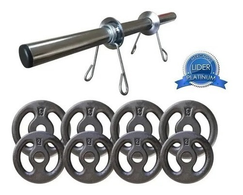 Imagem 1 de 2 de Kit 20kg Com Barras E Anilhas P/ Musculação Halter + Brinde