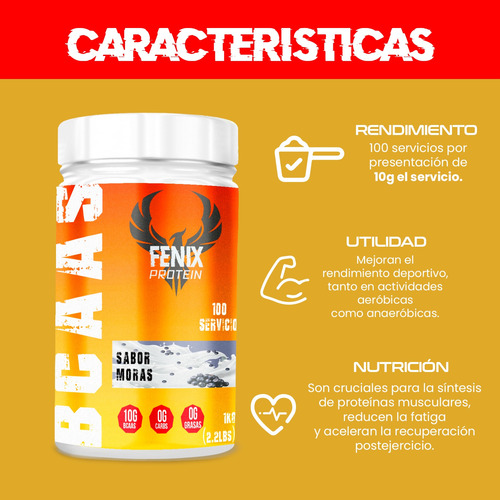 Fenix Protein Bcaas Amino 1kg 100 Servicios Moras