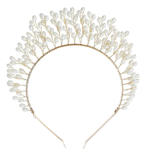 Diadema De Corona Dorada Con Perlas Artificiales Para La Fie