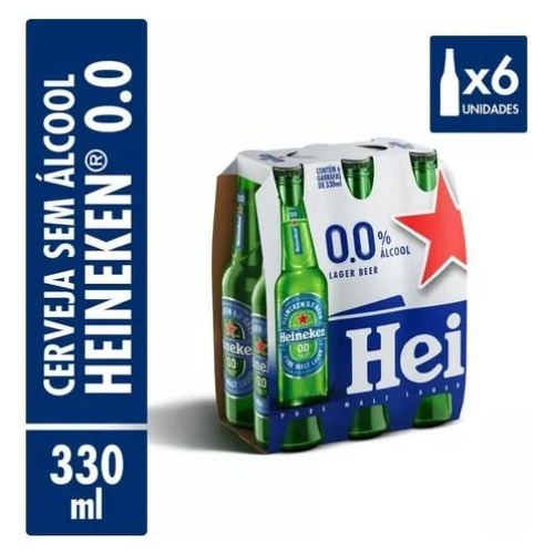 Pack Cerveja Heineken Zero Álcool Garrafa 330ml - 6 Unidades