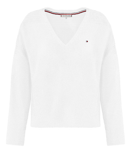Sweater Curve Relaxed Cuello V Blanco Mujer Tommy Hilfiger
