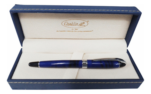 Pluma Conklin Victory Royal Blue Lacquer Trazo Broad Tinta Azul Y Negro
