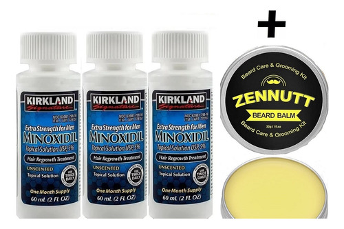 Combo Tripack Minoxidil Kirkland + Balsamo Hidrar Barba Piel