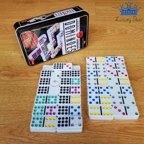 Domino 55 Fichas Color Doble 9 Juego Mesa Caja Metalica