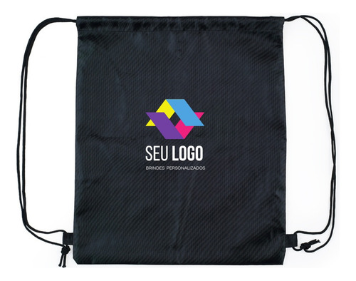Kit 60 Mochilas Saco Sacochila Poliéster Personalizada Cor Preto Lisa