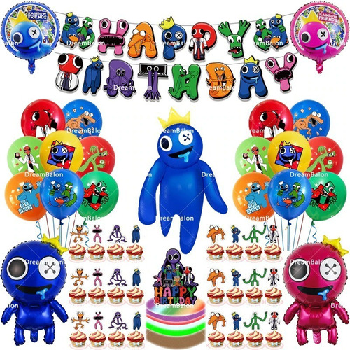 Set Cotillón Cumpleaños Rainbow Friends Roblox Globo Cupcake