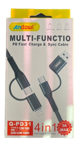 Imagen 1 de 2 de Cable Celular 4 En 1 Andowl Multifuncion Lighting Type C Y A