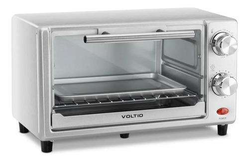 Horno Eléctrico Tostador De Mesa 11 L Acero Inoxidable 700W Con Temporizador 30 Min Bandeja Extraible Voltio Plateado