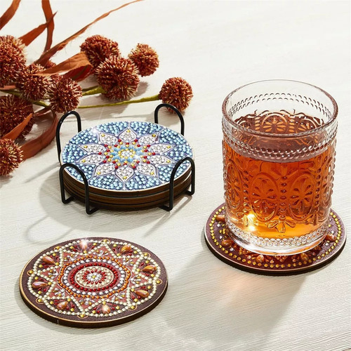 5 Peças De Porta-copos De Arte Diy Diamond Mandala 5d Com Su