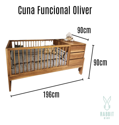 Cuna Funcional Oliver Petiribi Macizo Baranda Móvil 80x140