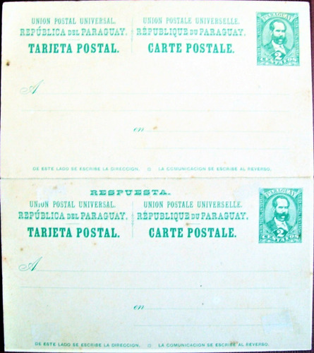 Paraguay, Tarjeta Postal 2c. 1892 Respuesta Nueva L5296