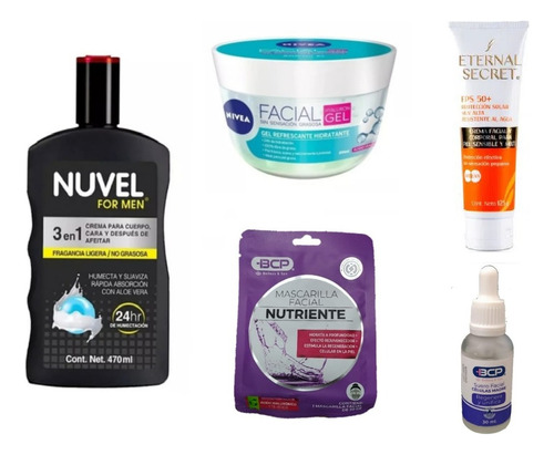 Kit For Men; Crema, Protector, Gel, Suero Y Masc Piel Mixta